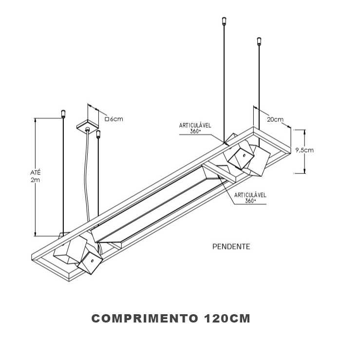 Bella Italia Pendente All Block Mix 120x20cm Cobre e café PE10700-220 – Medidas